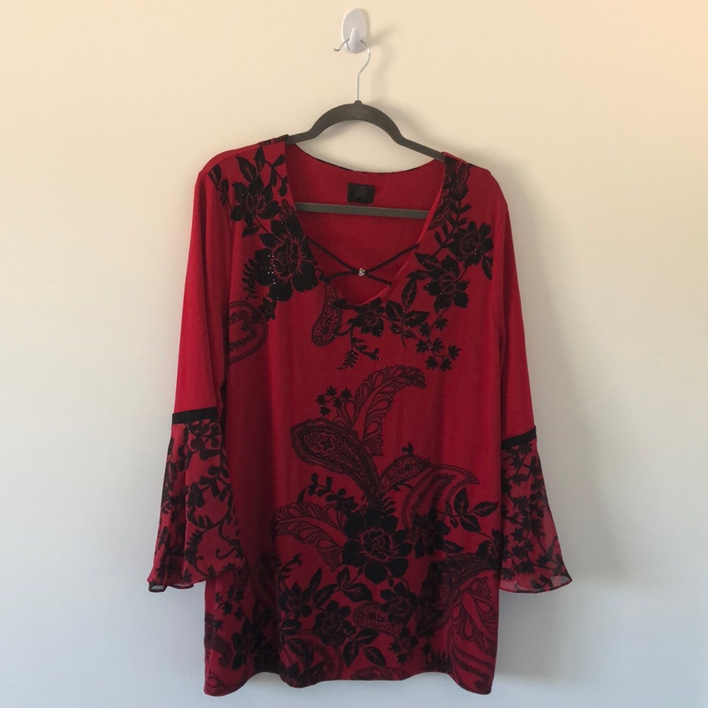 Red sparkle paisley blouse